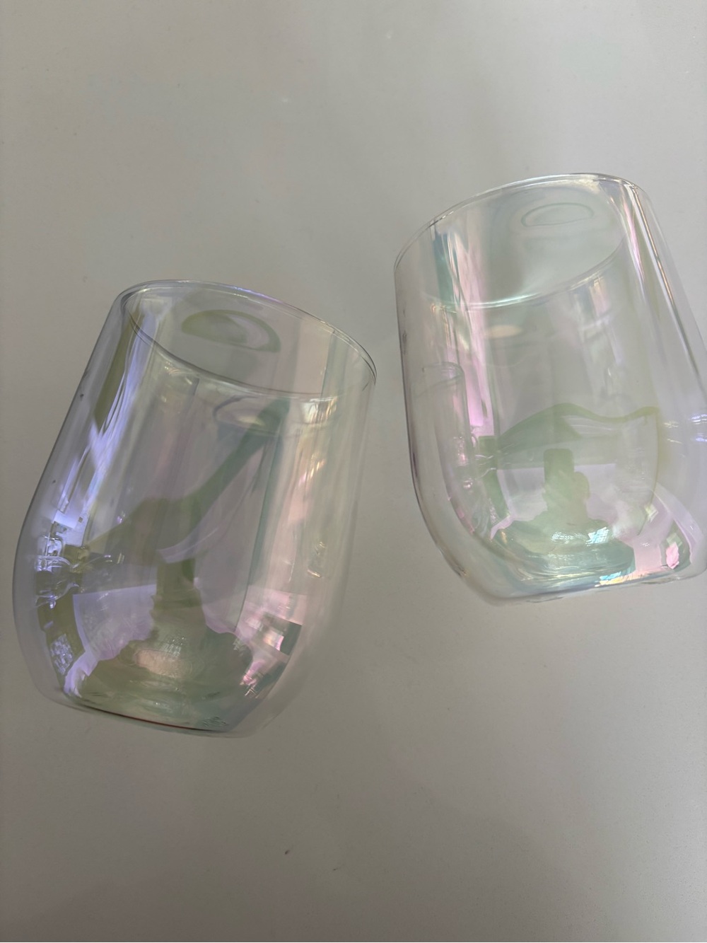 Corkcicle Iridescent Double Wall Stemless Wine Glasses - Pink & Green Sheen